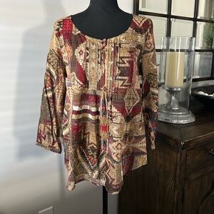 Polo Ralph Lauren Women's M Southwestern Pleated Peasant Blouse